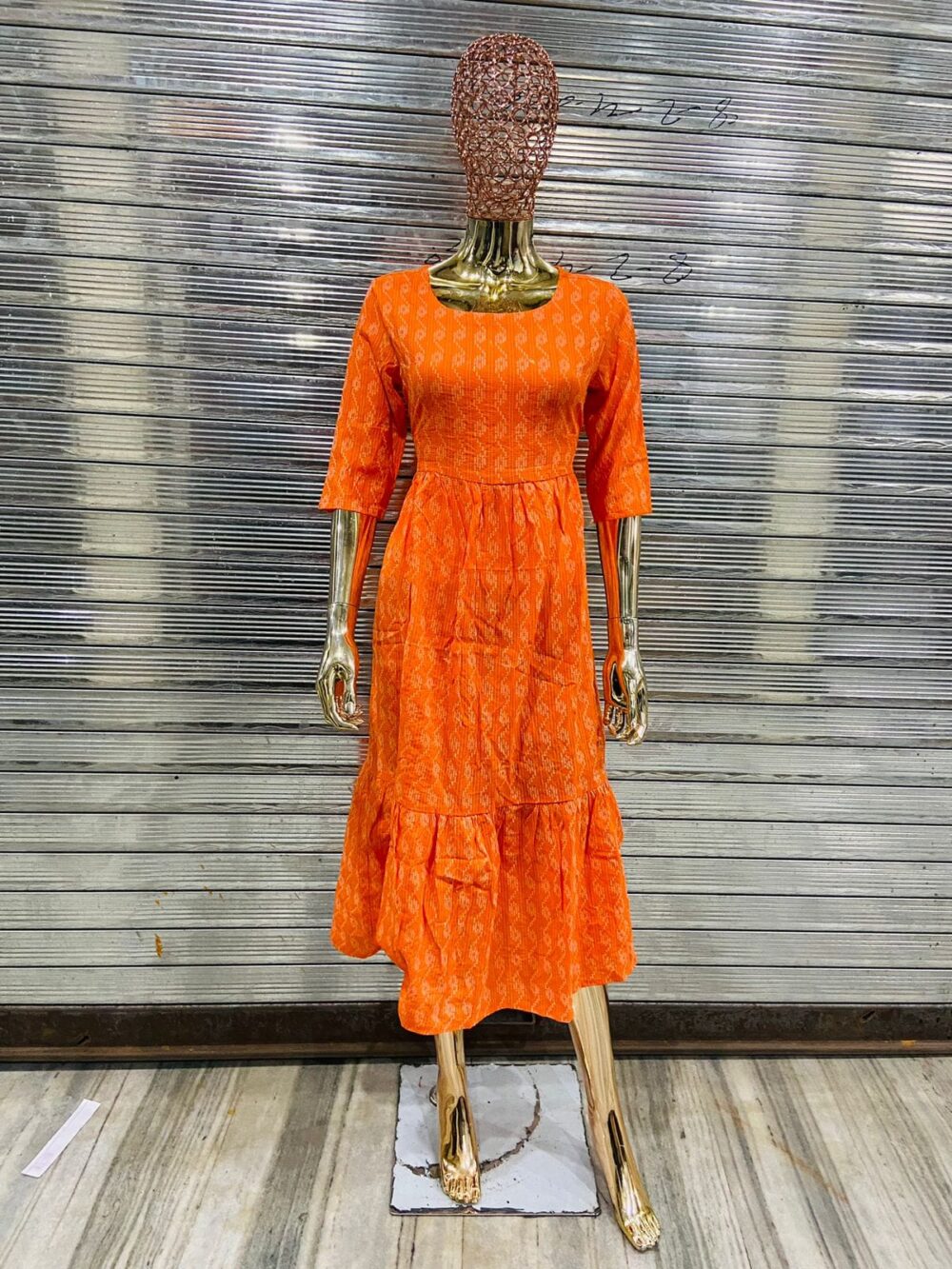 Beautiful western Cotton gown Thread print wovan design half sleeve with dori 💃 - Image 7