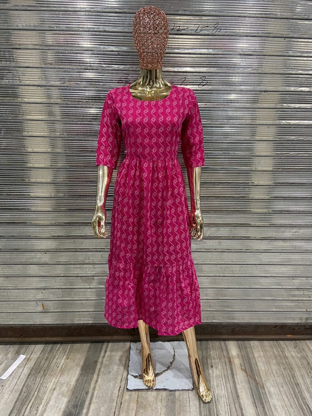 Beautiful western Cotton gown Thread print wovan design half sleeve with dori 💃 - Image 2