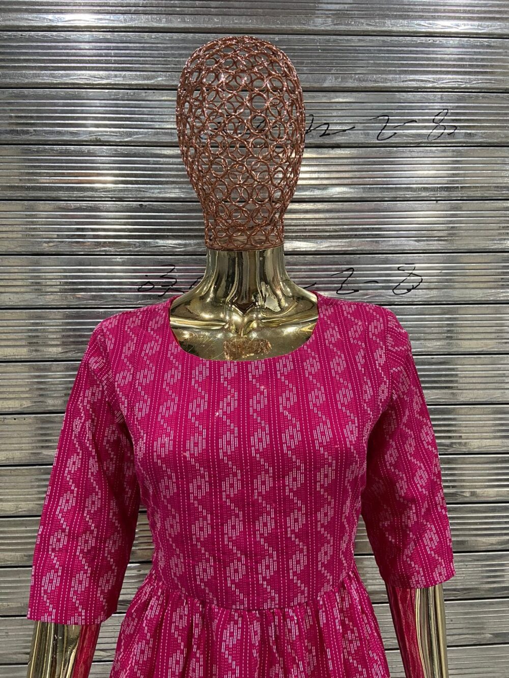 Beautiful western Cotton gown Thread print wovan design half sleeve with dori 💃 - Image 3