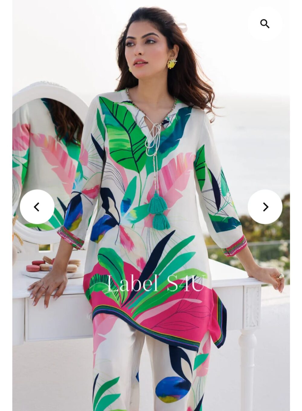 Enjoy New co-ord set Flower Maslin print  Kurta Pant set with amazing  Hand work Work - Image 2