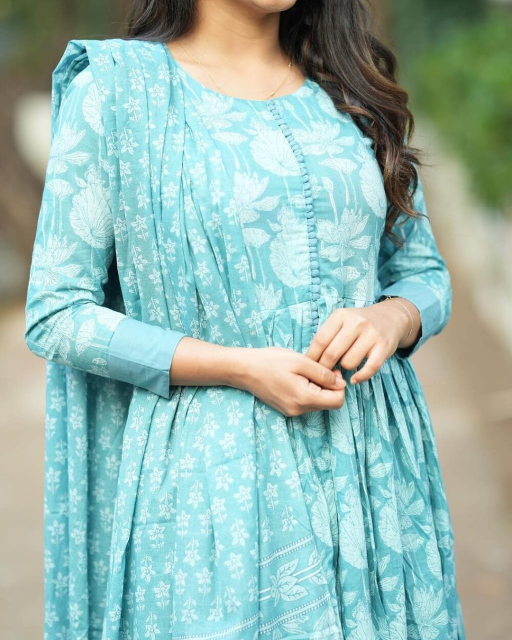 Festival is here and it's just the right time to welcome ethnic attire in your wardrobe. These easy breezy A-line Alia Cut Cotton Suits showcasing prints, intricate embroidery. If is print matching mal mal dupatta and pant. - Image 5