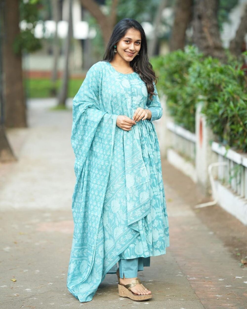 Festival is here and it's just the right time to welcome ethnic attire in your wardrobe. These easy breezy A-line Alia Cut Cotton Suits showcasing prints, intricate embroidery. If is print matching mal mal dupatta and pant. - Image 3