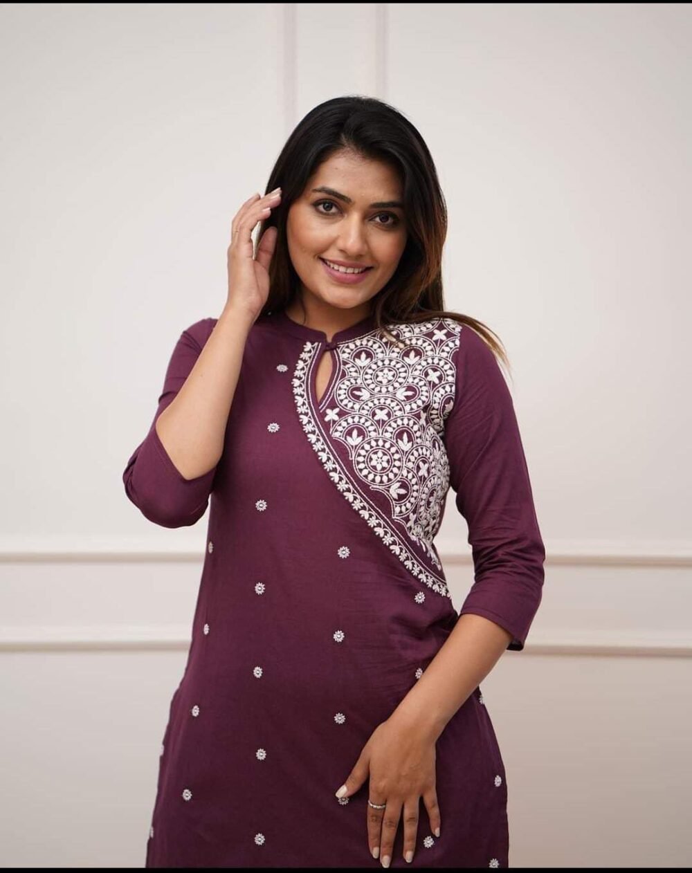 Upgrade your office wear wardrobe with this classy kurti pant  with embroidery detailing for all day comfort and trendy look🌸🌸 - Image 2
