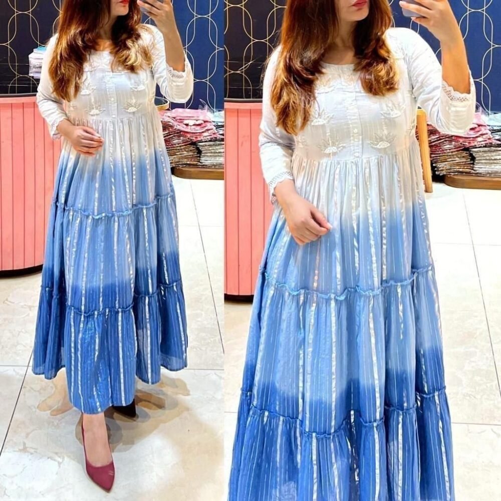 *Pure Cotton  Lurex  Fabric Gown with Attached With Pure Cotton linning Highlighted With Beautiful Handwork on neck* - Image 2
