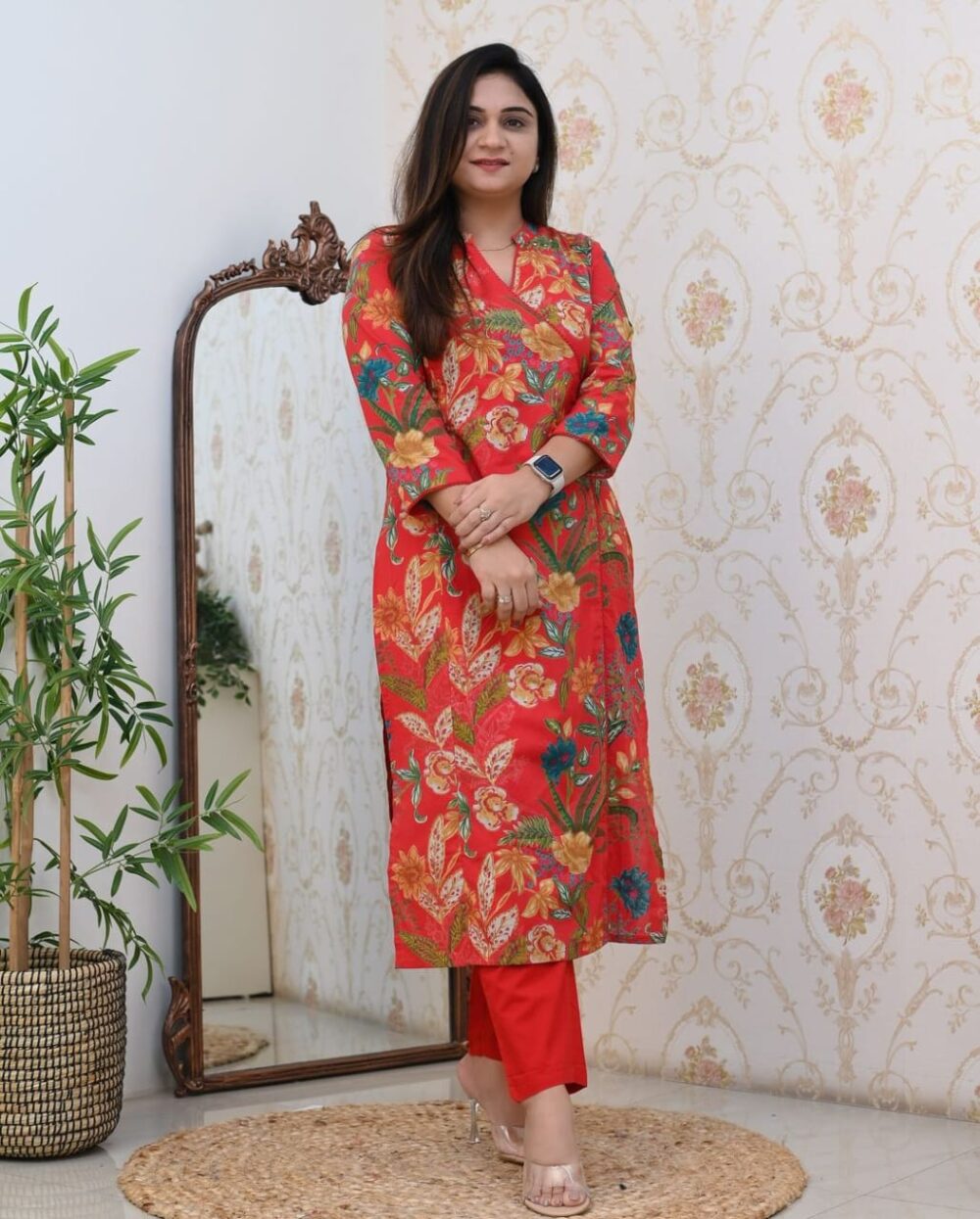 Look stylish in our new Hand Block print Long slit Cotton 60'60 kurta pant set for all day comfort - Image 6