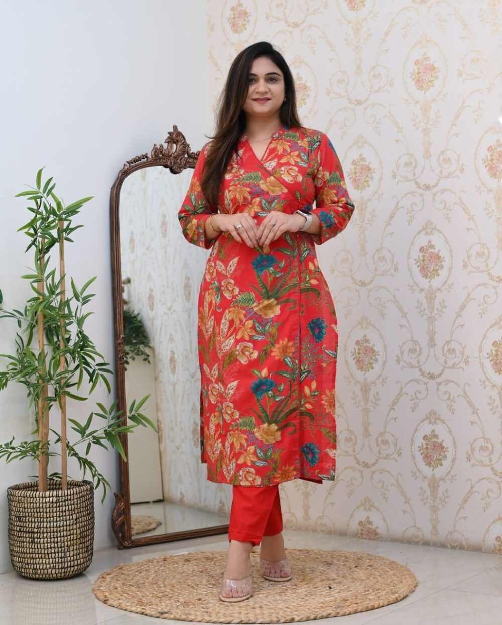Look stylish in our new Hand Block print Long slit Cotton 60'60 kurta pant set for all day comfort