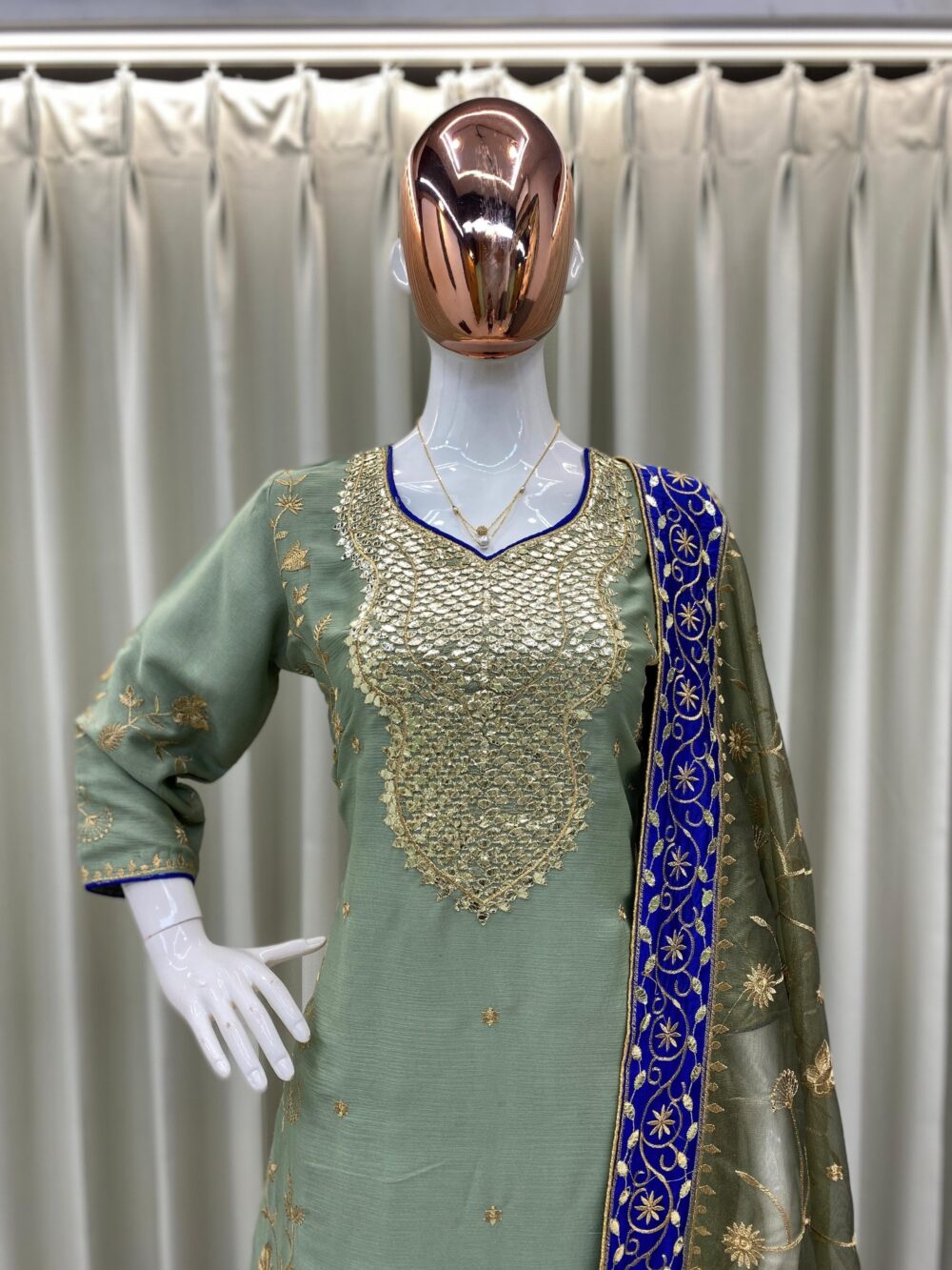 *FOR THIS WEDDING SEASON FOIL AND EMBROIDERED WORK TOP AND PLAZO WITH DUPATTA* - Image 3