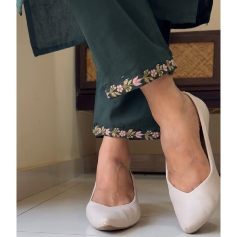 Beautiful pure cotton 60-60 super dying embroidery suit set.paired up with cotton pant and malmal cotton dupatta with tusels. - Image 21