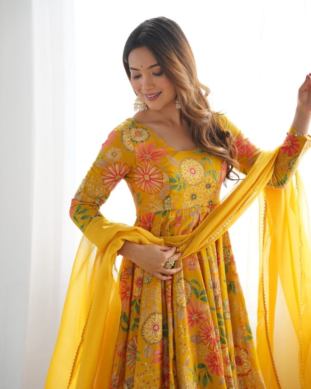 KEDIYAKURTA FABRIC*:👗HEAVY PURE SOFT ROMANSILK CHANDERI DISCHARGE PRINT FABRIC - Image 3