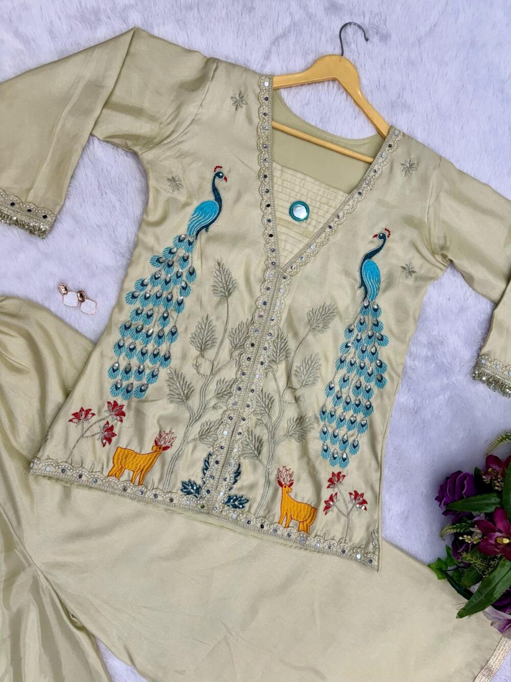 EXCLUSIVE CO-ORD SET….* 🚀
*🥻WE ARE LAUNCHING NEW SUPERHIT TRENDING CO-ORD SET WITH FULLY EMBROIDERED KOTI ON CHIMMAR FABRIC WITH STITCH PLAZZO🥻* - Image 5