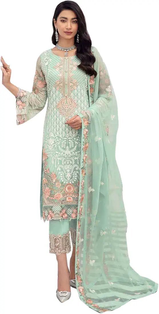Top With Unstitched Santoon Bottom and Nazmin Dupatta Embroidered Straight Top Dress Material (Pakistani Salwar Suit)