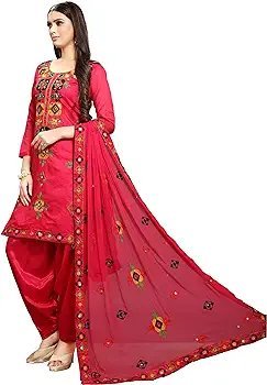 Women's Fashion Chanderi Cotton Embroidered And Mirror Work Unstitched Salwar Suit Material - Image 10