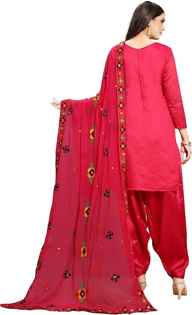 Women's Fashion Chanderi Cotton Embroidered And Mirror Work Unstitched Salwar Suit Material - Image 31