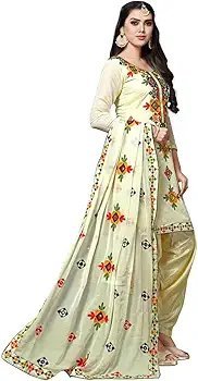 Women's Fashion Chanderi Cotton Embroidered And Mirror Work Unstitched Salwar Suit Material - Image 6