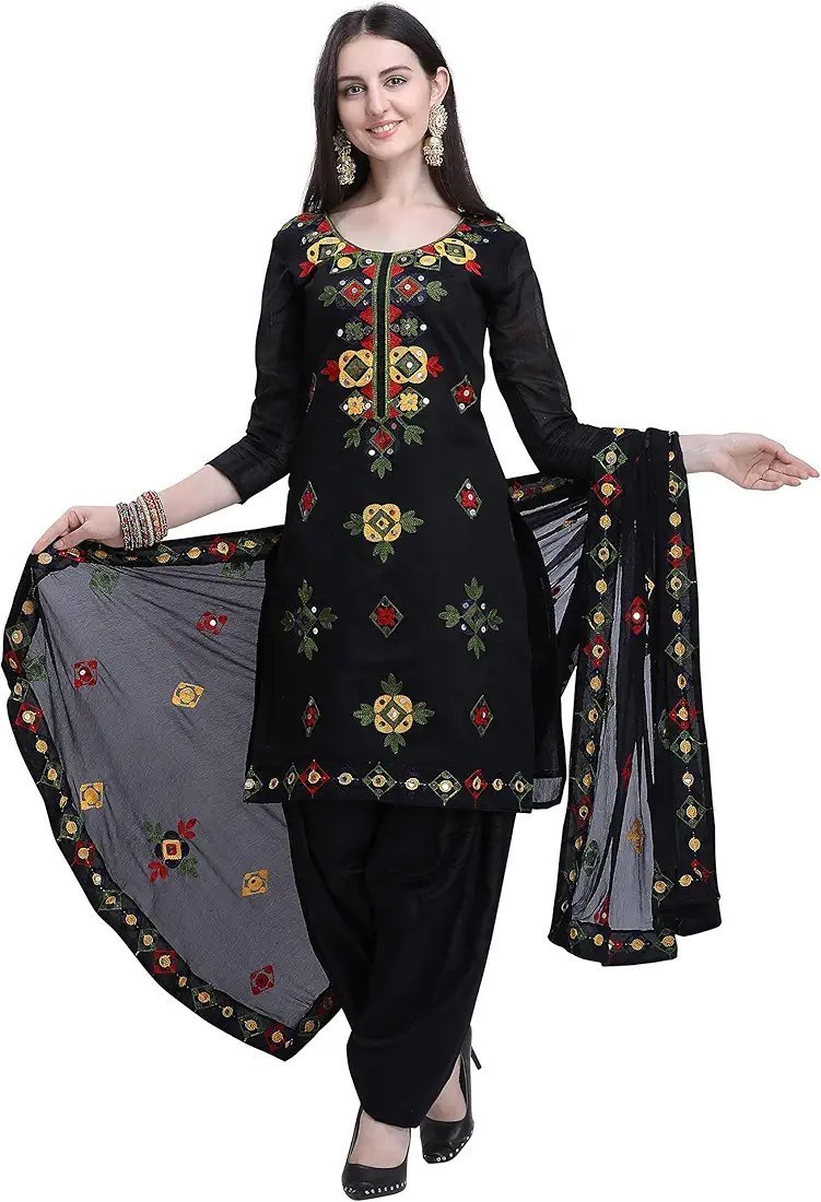 Women's Fashion Chanderi Cotton Embroidered And Mirror Work Unstitched Salwar Suit Material - Image 13