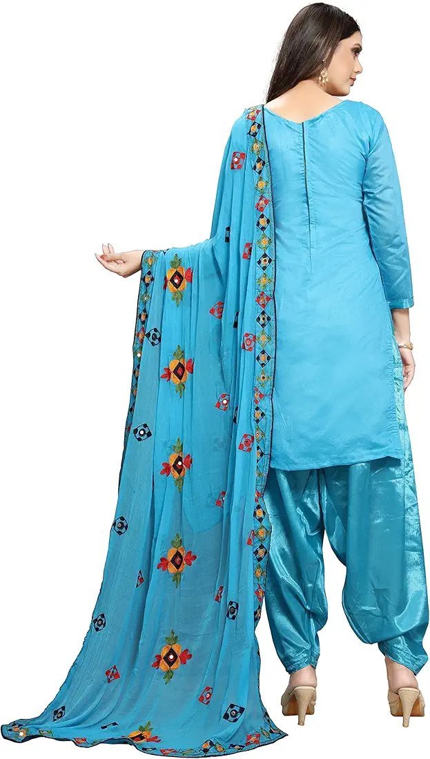 Women's Fashion Chanderi Cotton Embroidered And Mirror Work Unstitched Salwar Suit Material - Image 8