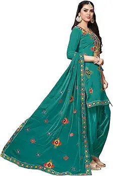 Women's Fashion Chanderi Cotton Embroidered And Mirror Work Unstitched Salwar Suit Material - Image 3