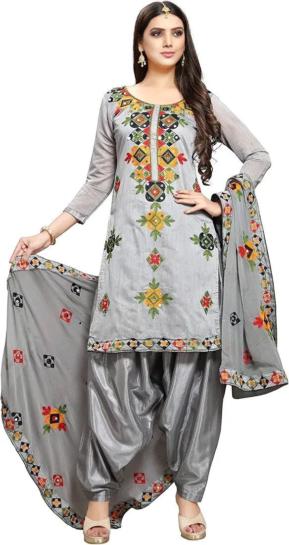Women's Fashion Chanderi Cotton Embroidered And Mirror Work Unstitched Salwar Suit Material - Image 17