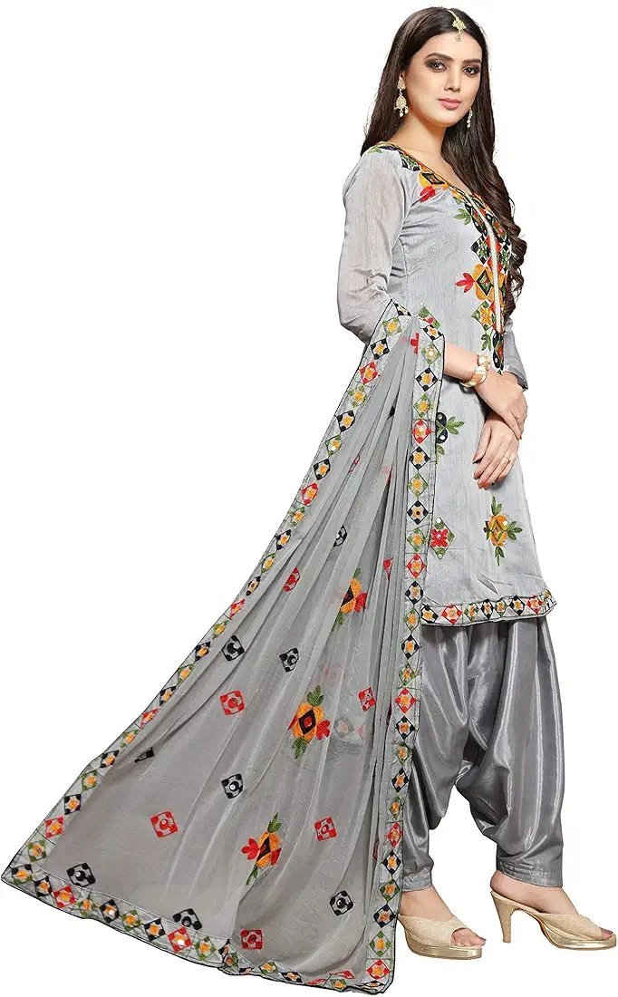 Women's Fashion Chanderi Cotton Embroidered And Mirror Work Unstitched Salwar Suit Material - Image 32