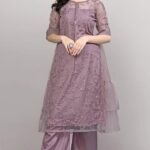 STUNNING PURPLE NET EMBROIDERY SEQUENCE WORK KURTA PALAZZO SET