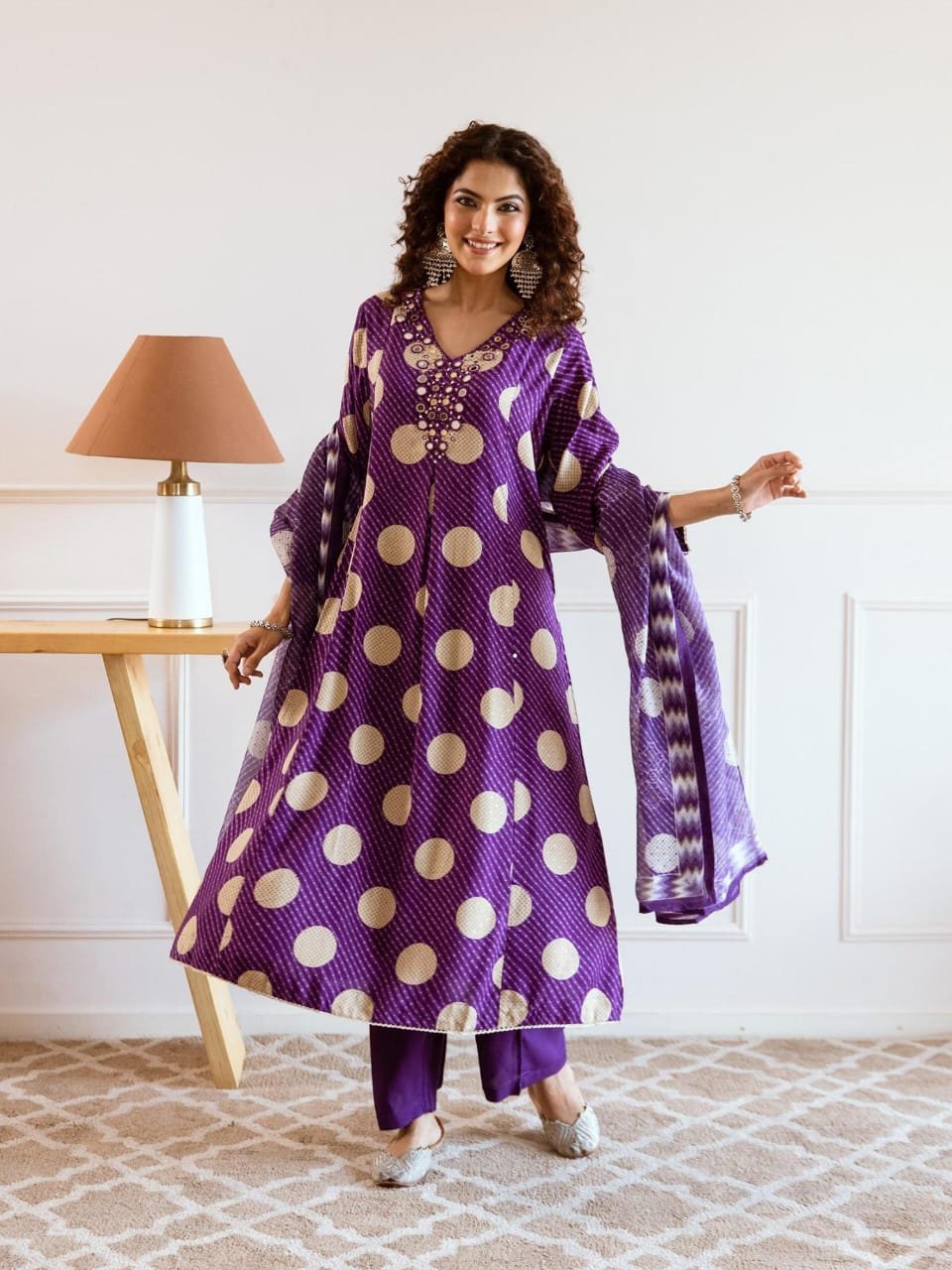*Look stylish in our new Polka Dot,Cotton 60'60 kurta pant & duppata set for all day comfort* - Image 11