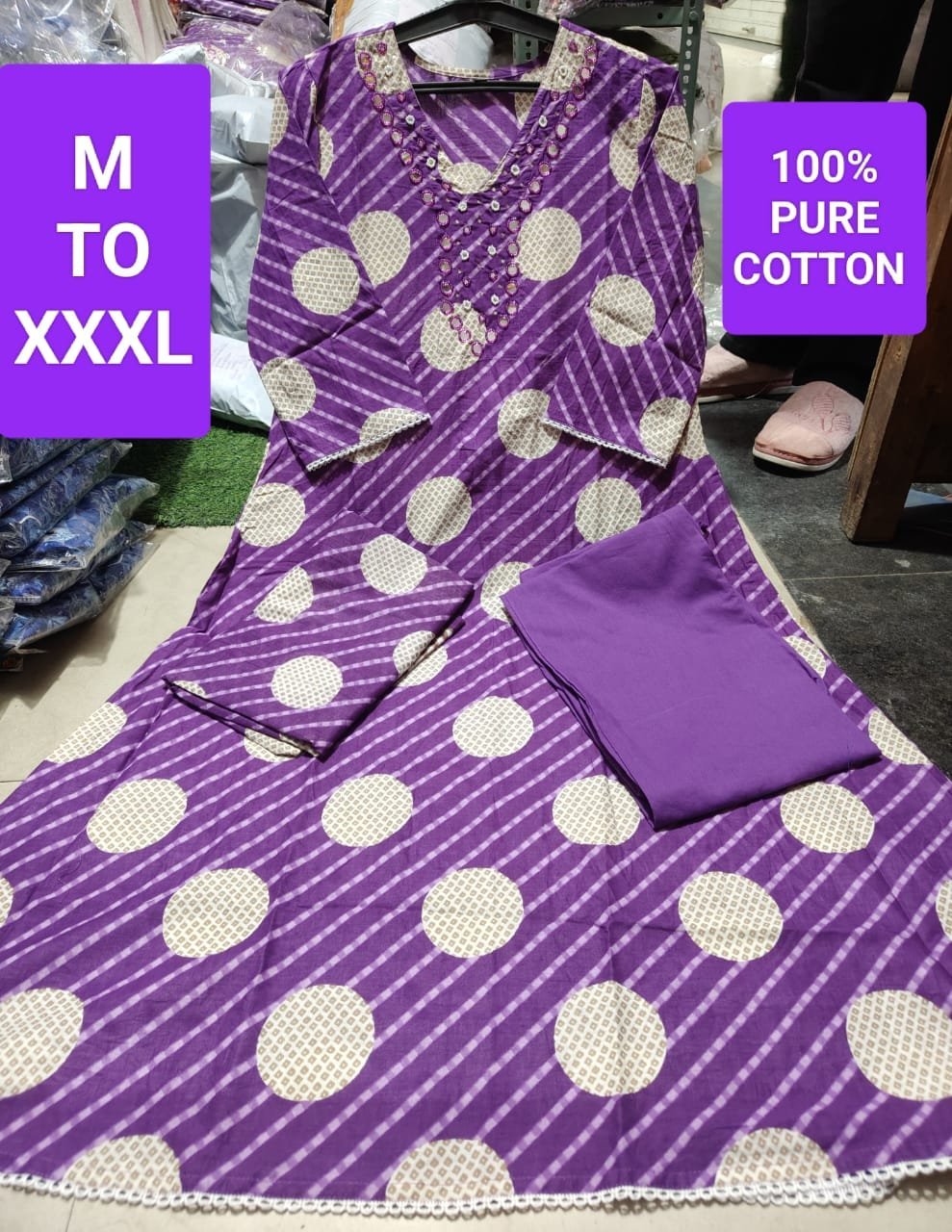 *Look stylish in our new Polka Dot,Cotton 60'60 kurta pant & duppata set for all day comfort* - Image 6