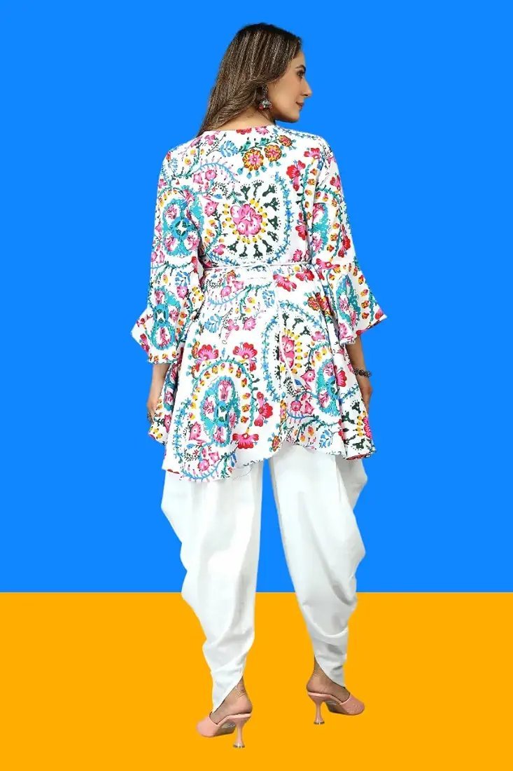 Elevate your ethnic style with this stunning Floral Print Cotton Kurta and Dhoti Set for Women. - Image 4