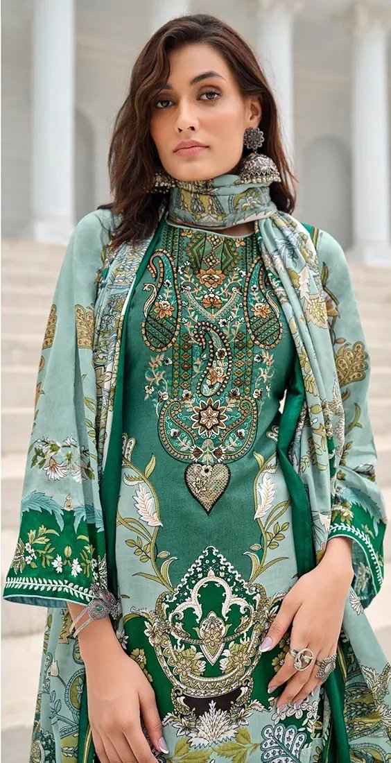 This lawn cotton Pakistani embroidered suit dress material with unstitched bottoms and cotton dupatta seems like a great option for various occasions - Image 5