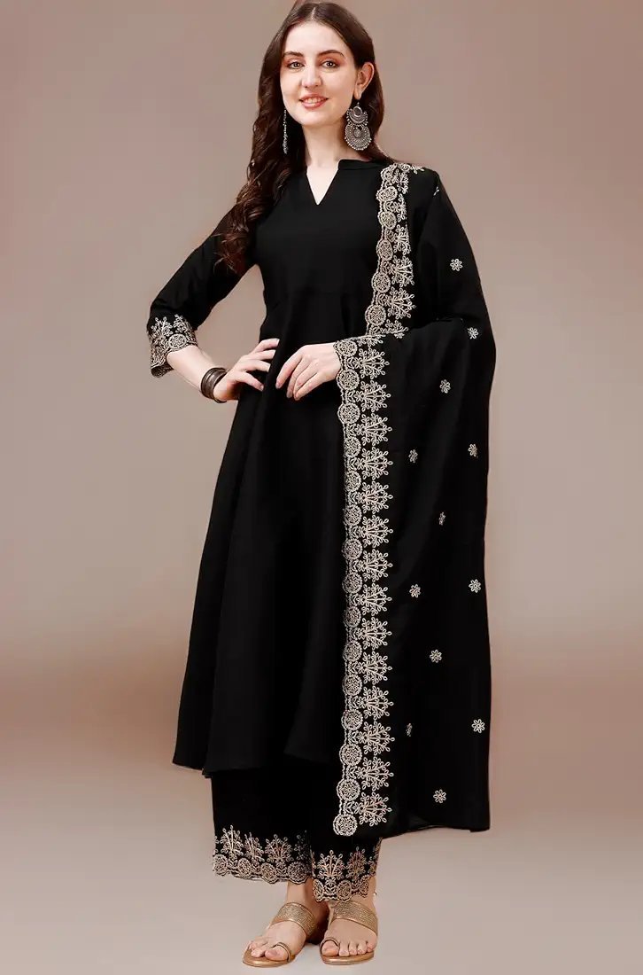 This women's Chanderi silk embroidered Anarkali kurta set seems like a great option for traditional and party wear. - Image 3