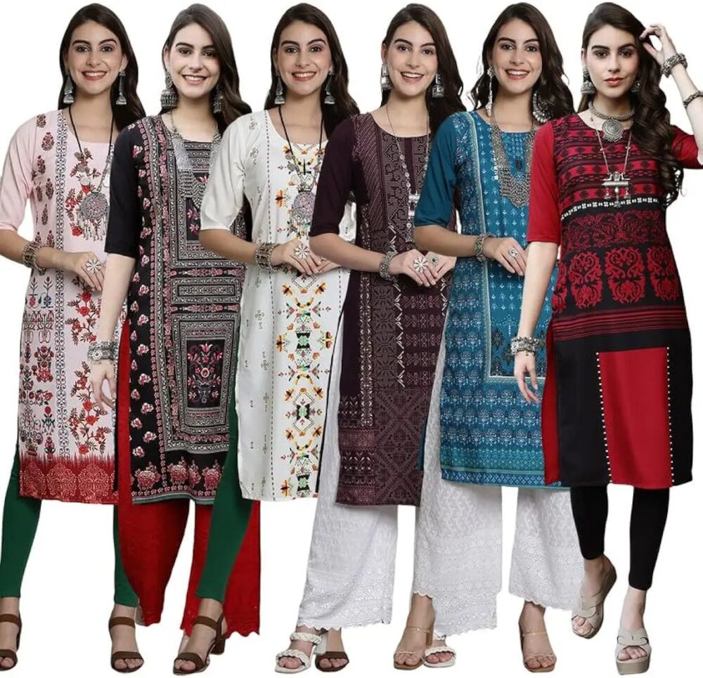 This pack of 6 printed kurtis for women seems like a great option for those looking for a classic and timeless traditional look.
