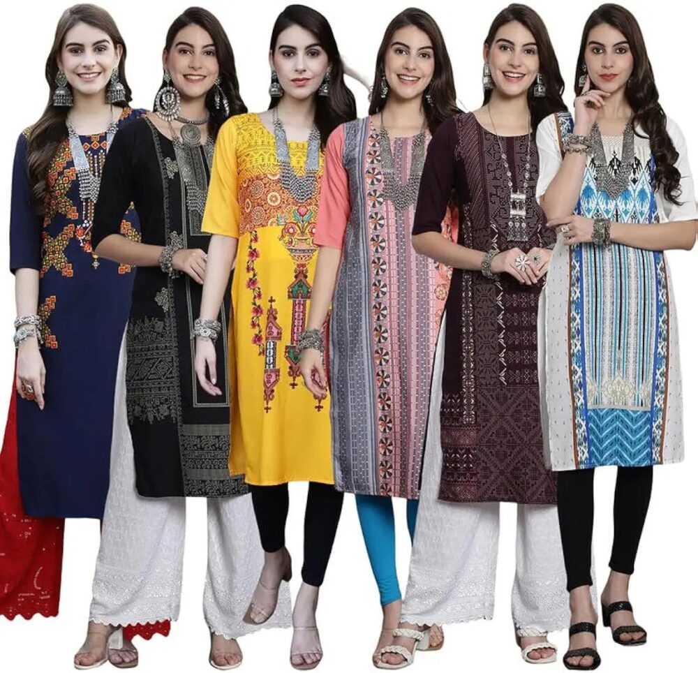 This pack of 6 printed kurtis for women seems like a great option for those looking for a classic and timeless traditional look. - Image 4