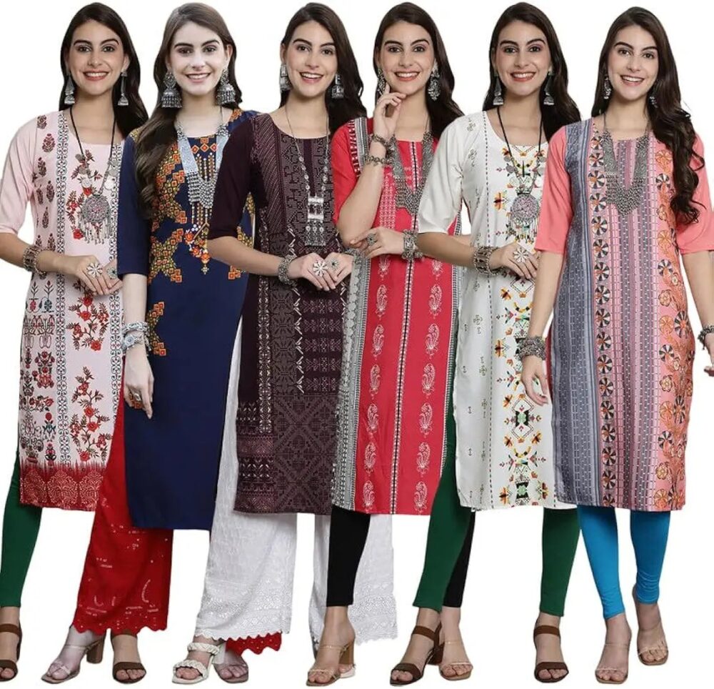This pack of 6 printed kurtis for women seems like a great option for those looking for a classic and timeless traditional look. - Image 3
