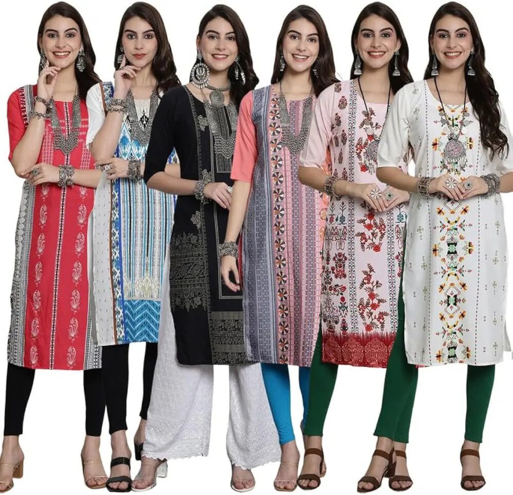 This pack of 6 printed kurtis for women seems like a great option for those looking for a classic and timeless traditional look. - Image 2