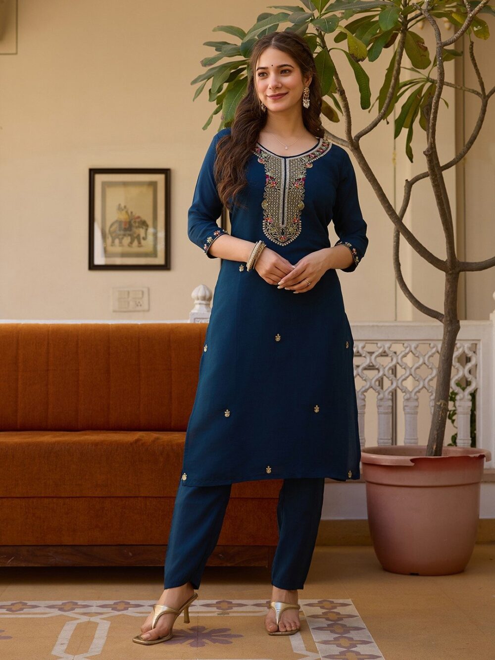 This kurti with pant and dupatta set seems like a stunning and elegant outfit. - Image 8