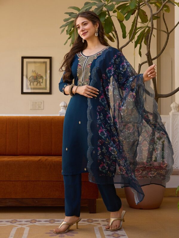 This kurti with pant and dupatta set seems like a stunning and elegant outfit.