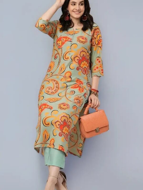 This women's cotton blend casual kurta with pant set seems like a great option for everyday wear.