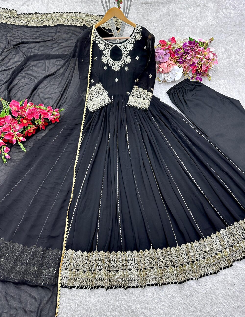 This Pure Fox Georgette Gwon Pent and Dupatta Set seems like a stunning and elegant outfit. - Image 3