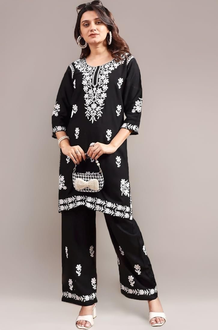 ## ๐ธ Women's Rayon Lucknowi Chikankari Embroidered Kurta Set ๐ธ