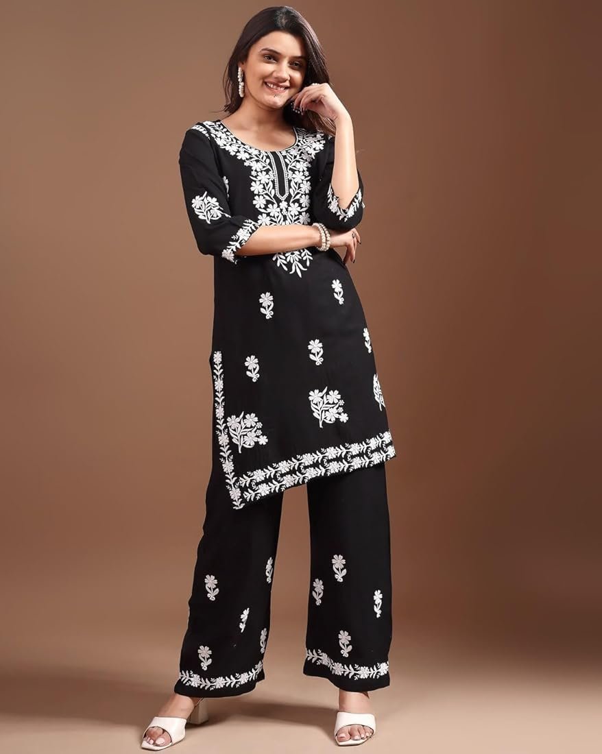 ## ๐ธ Women's Rayon Lucknowi Chikankari Embroidered Kurta Set ๐ธ - Image 3