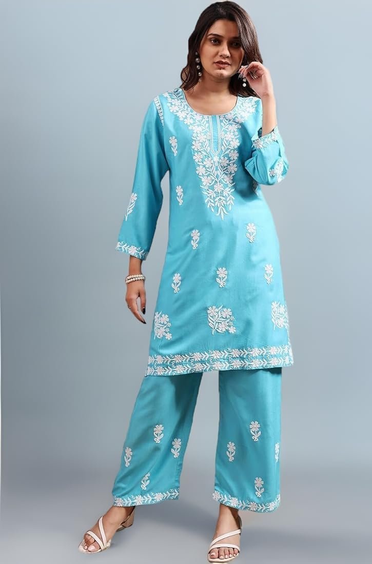 ## ๐ธ Women's Rayon Lucknowi Chikankari Embroidered Kurta Set ๐ธ - Image 13