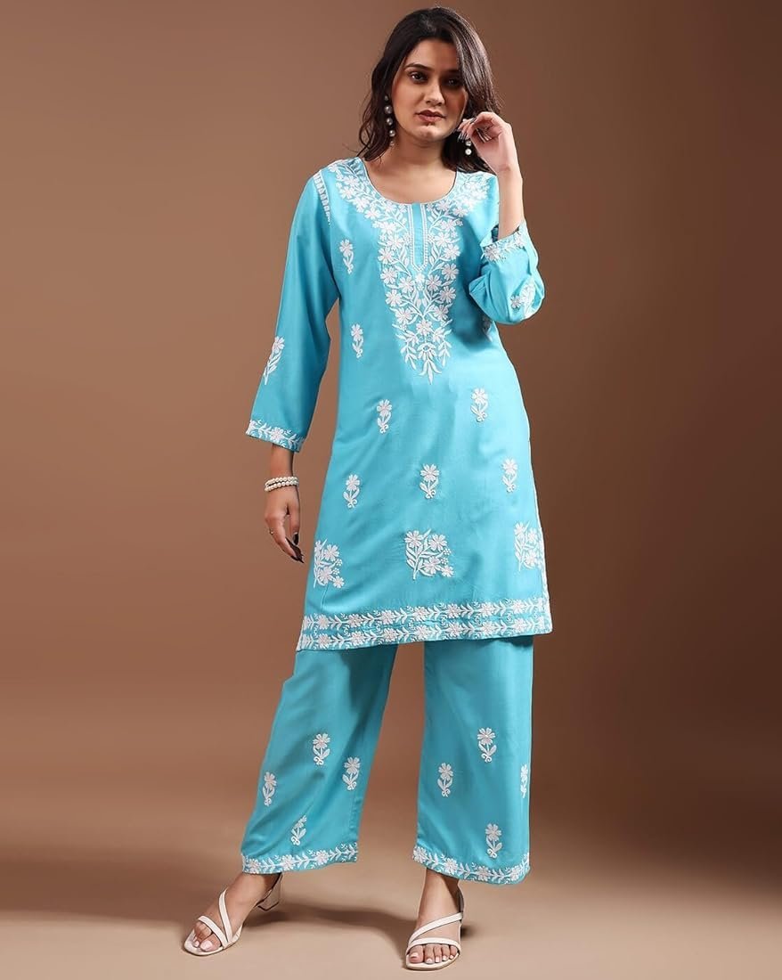 ## ๐ธ Women's Rayon Lucknowi Chikankari Embroidered Kurta Set ๐ธ - Image 18