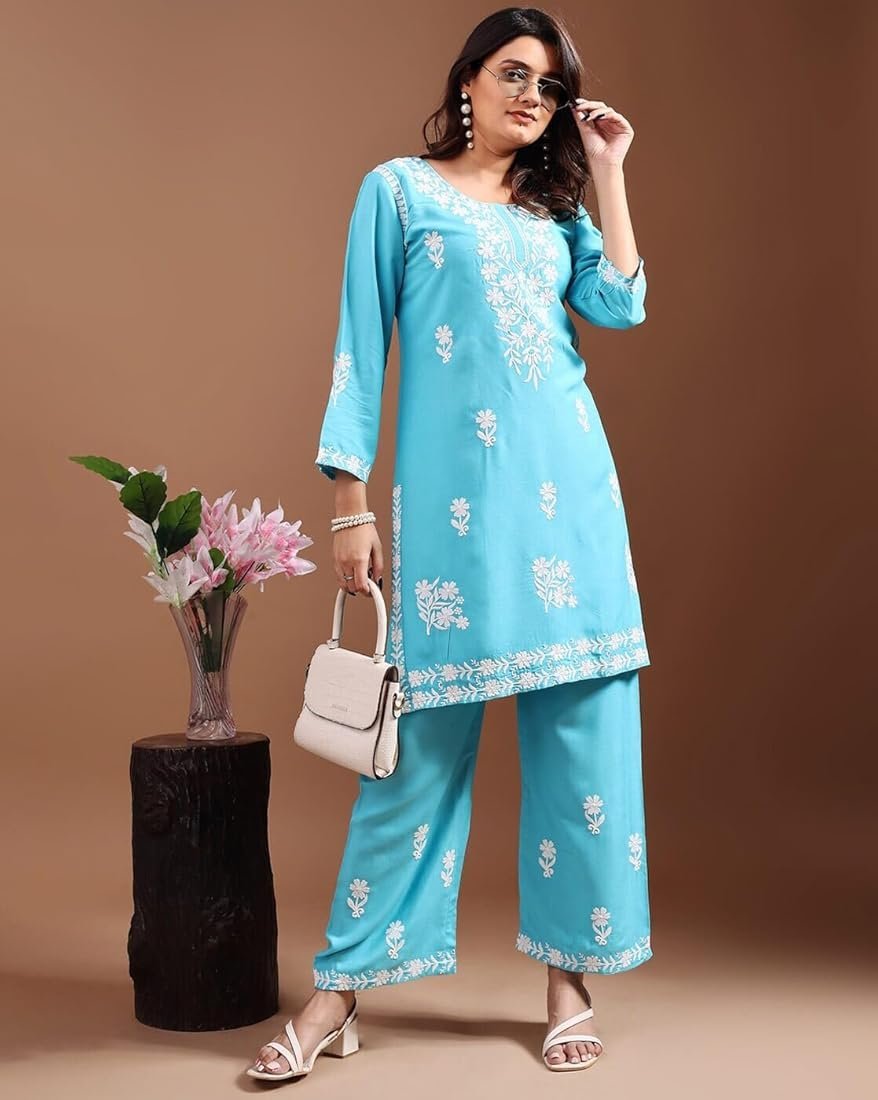## ๐ธ Women's Rayon Lucknowi Chikankari Embroidered Kurta Set ๐ธ - Image 23