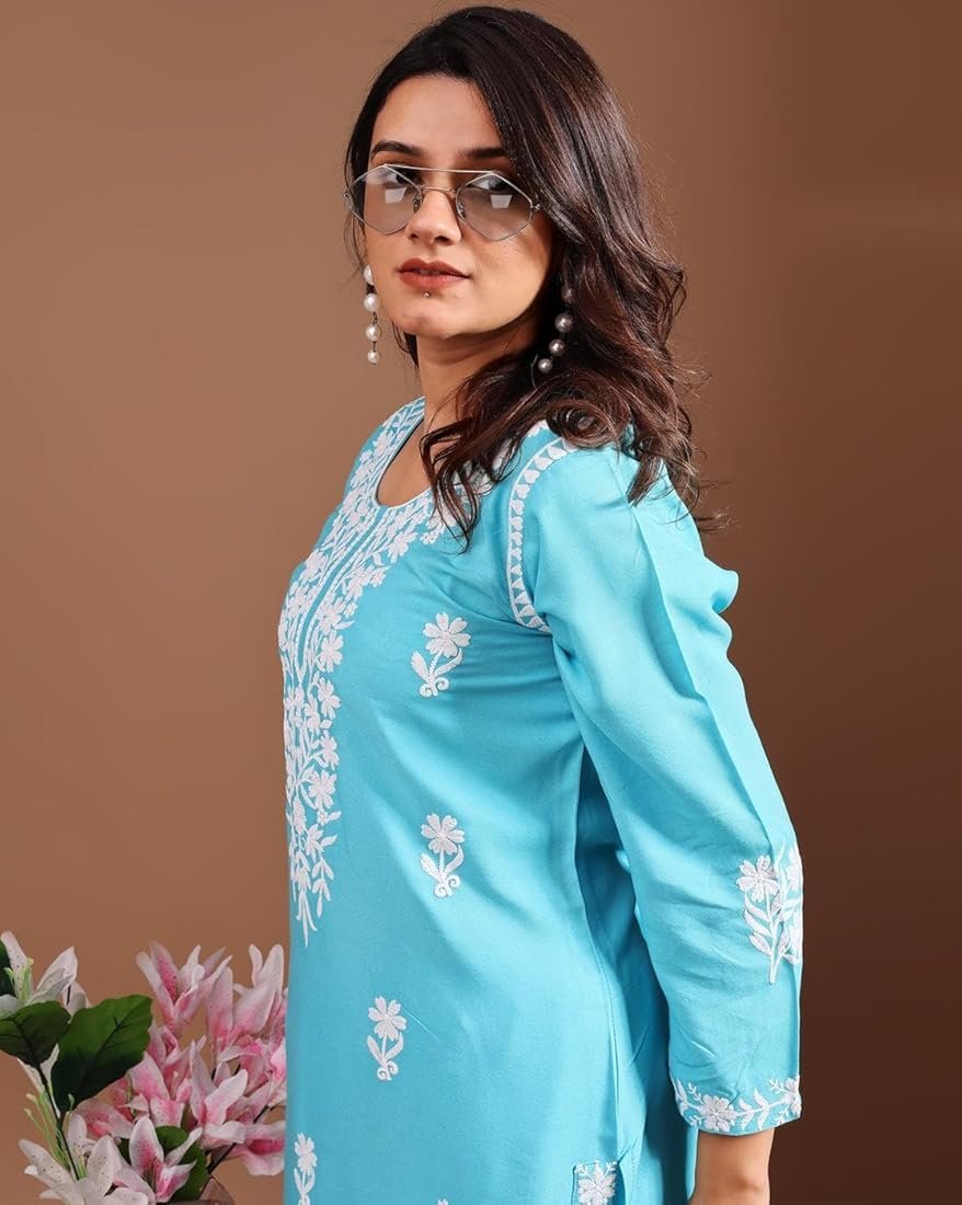 ## ๐ธ Women's Rayon Lucknowi Chikankari Embroidered Kurta Set ๐ธ - Image 22