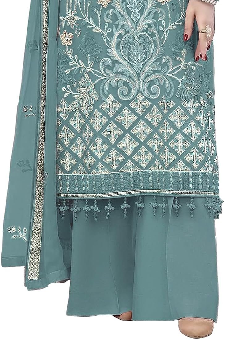Women's Georgette Pakistani Semi-Stitched Suit
Product Code: SF201-55no | Color: Light Blue & White | Free Size (Semi-Stitched) - Image 8