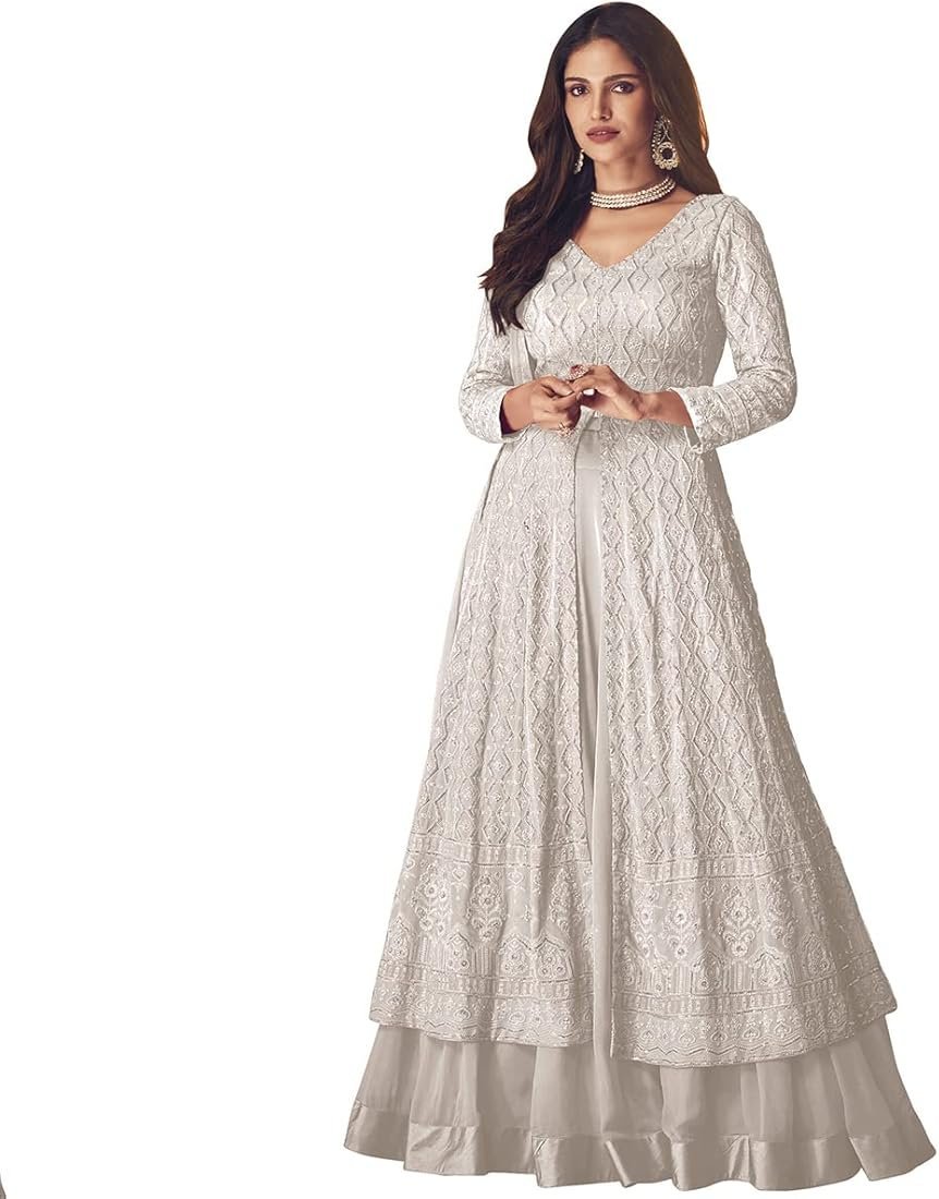 Women's Georgette Pakistani Semi-Stitched Suit
Product Code: SF201-55no | Color: Light Blue & White | Free Size (Semi-Stitched) - Image 4