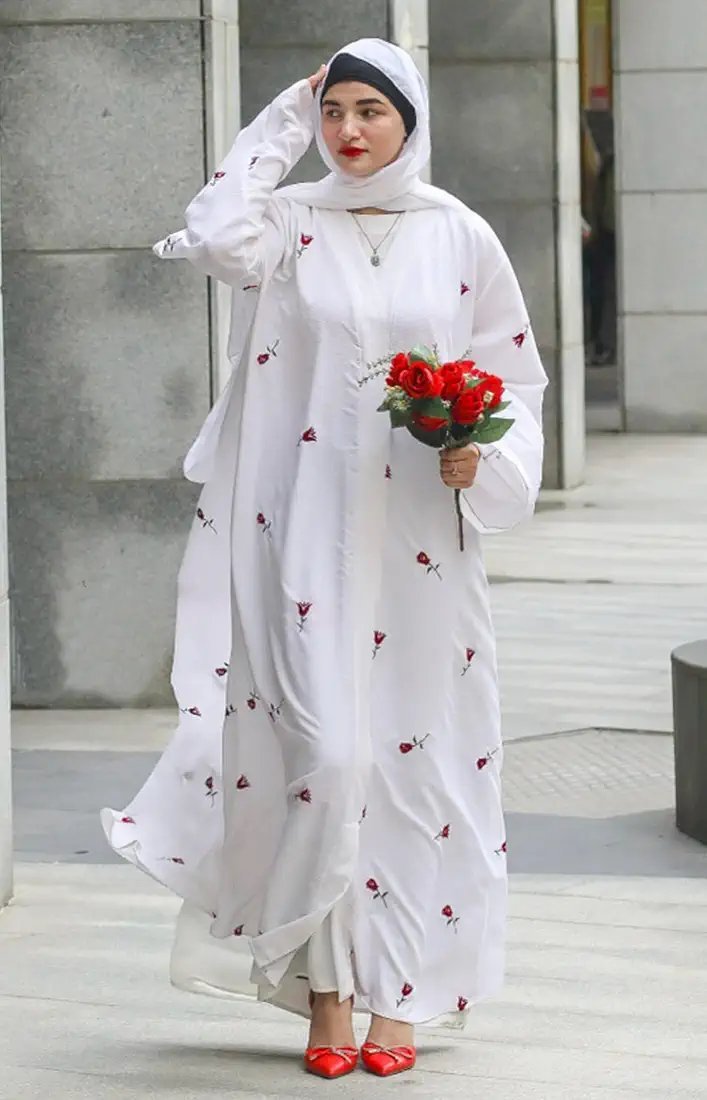 White Embroidered Abaya – Elegant & Stylish Modest Wear for Women - Image 2